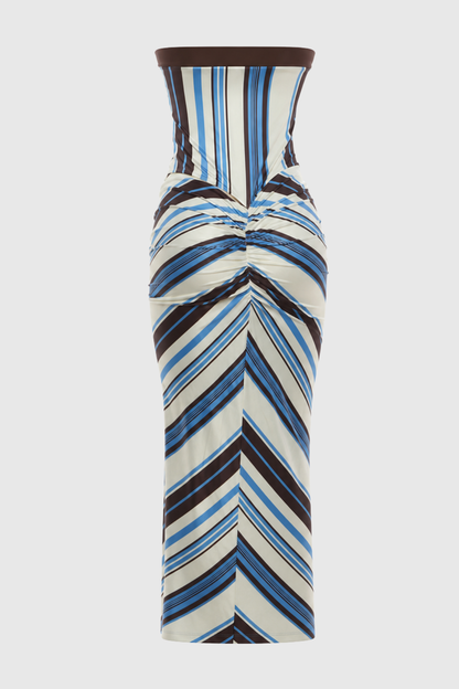 Kennedia Strapless Stripe Slit Maxi Dress