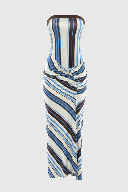 Kennedia Strapless Stripe Slit Maxi Dress