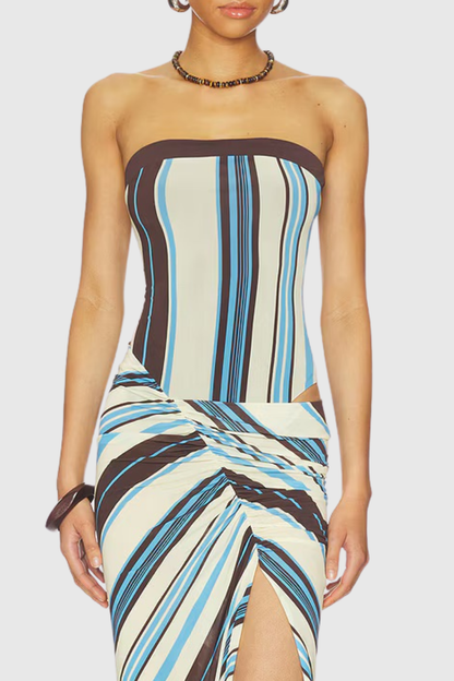 Kennedia Strapless Stripe Slit Maxi Dress