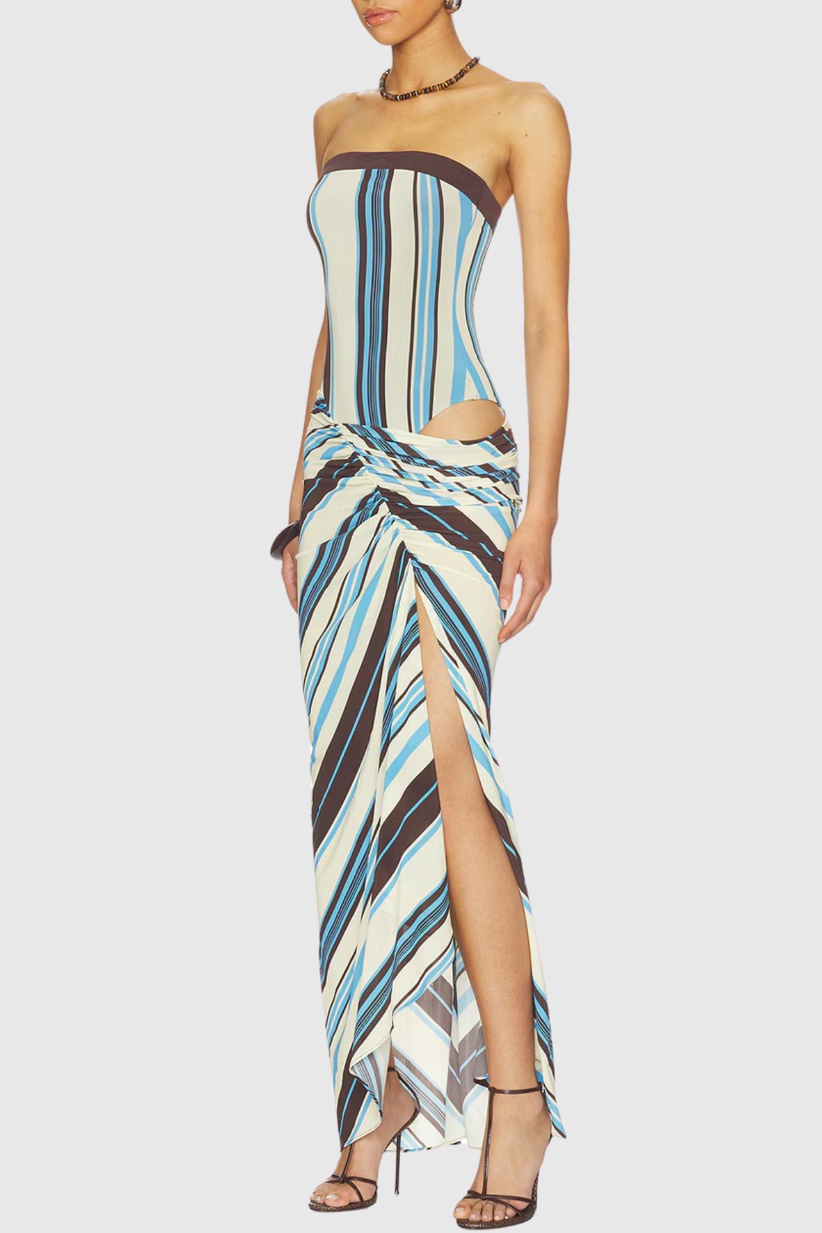 Kennedia Strapless Stripe Slit Maxi Dress
