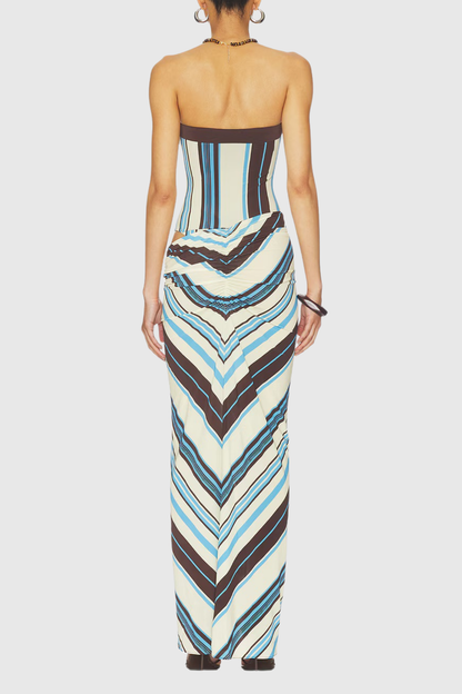 Kennedia Strapless Stripe Slit Maxi Dress