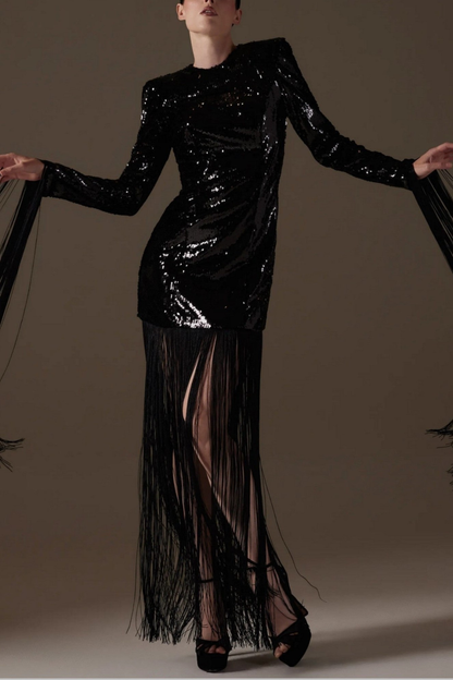 Kenzie Sequin Fringe Maxi Dress