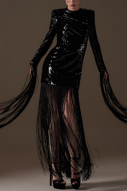 Kenzie Sequin Fringe Maxi Dress