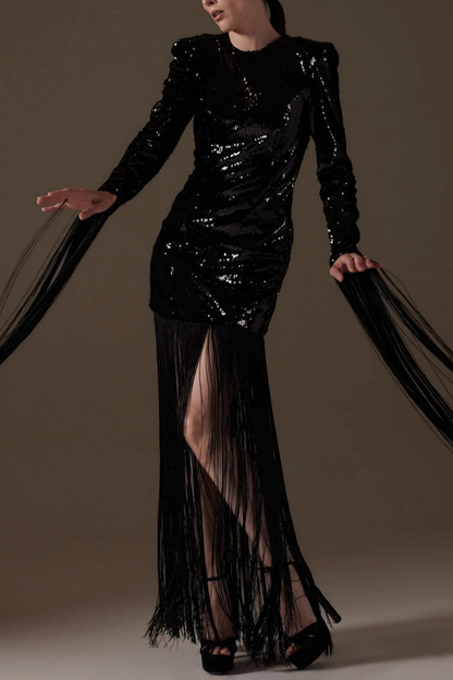 Kenzie Sequin Fringe Maxi Dress