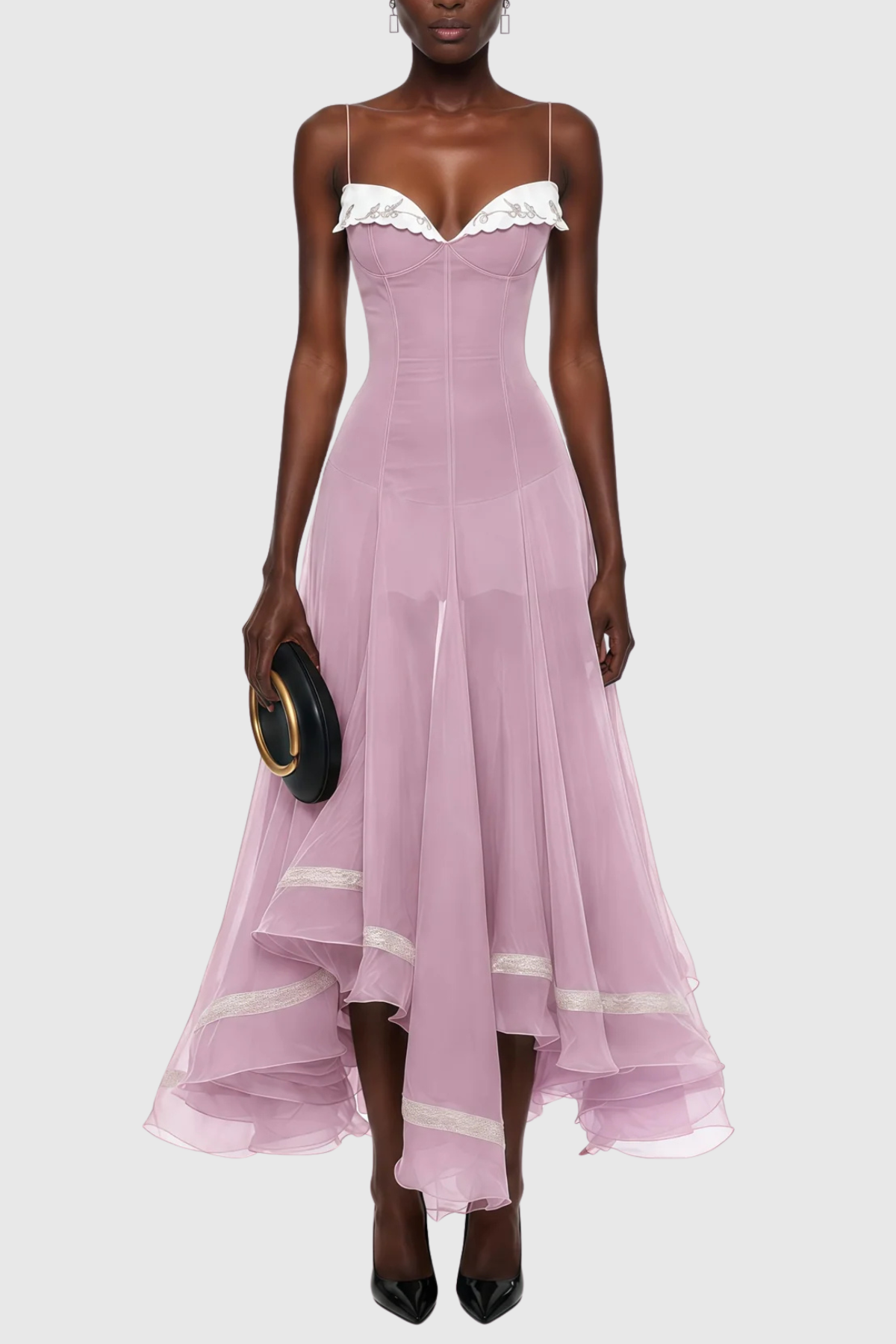 Keoni Embroidered Flared Midi Dress - Purple