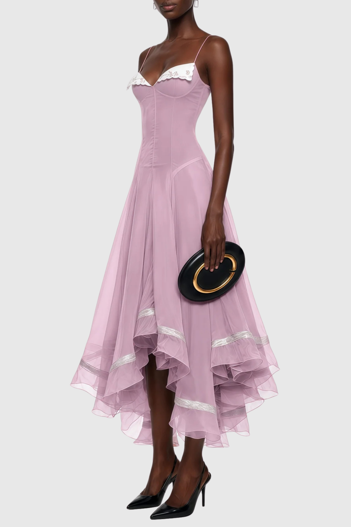 Keoni Embroidered Flared Midi Dress - Purple