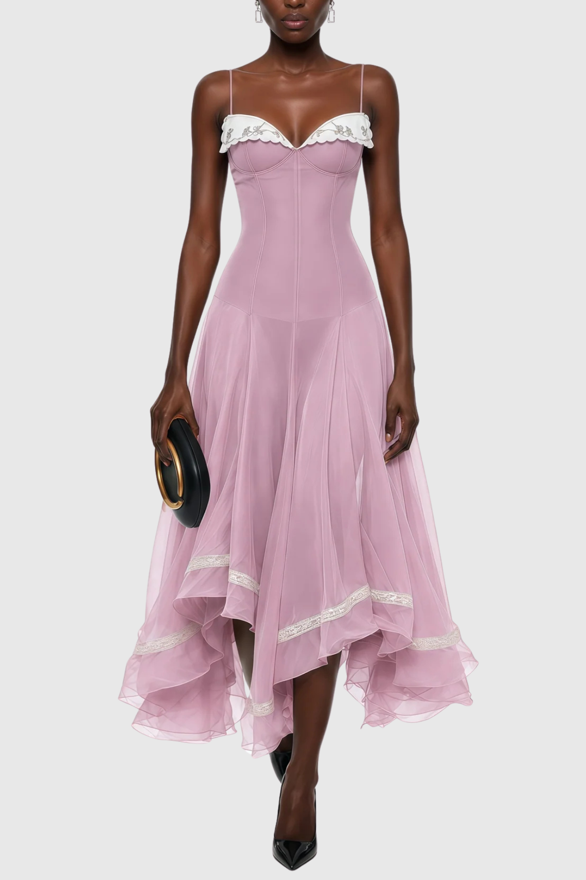 Keoni Embroidered Flared Midi Dress - Purple