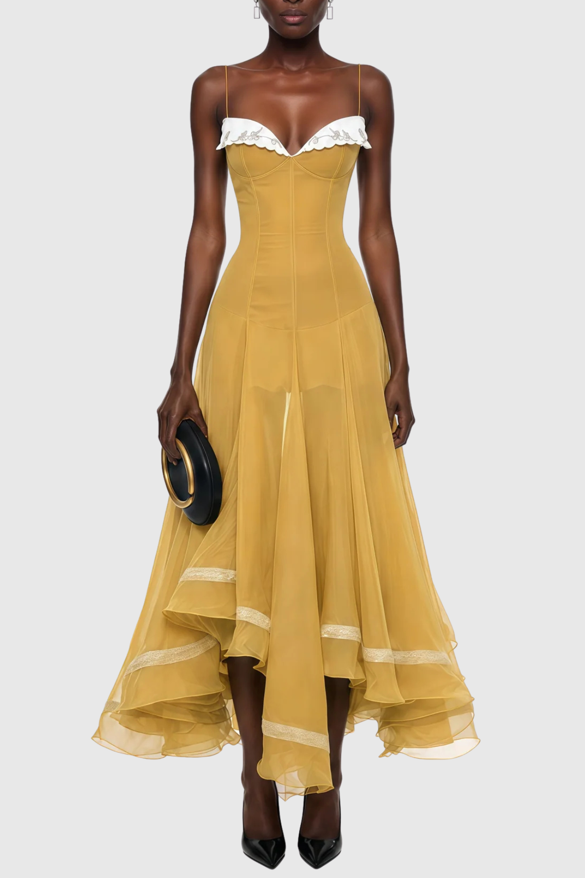 Keoni Embroidered Flared Midi Dress - Yellow