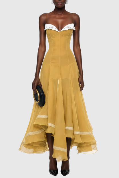 Keoni Embroidered Flared Midi Dress - Yellow