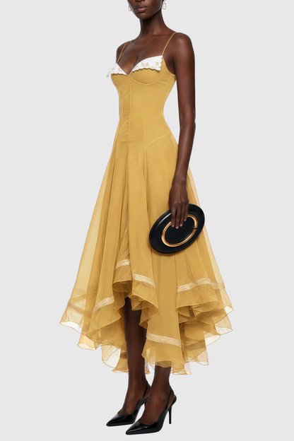 Keoni Embroidered Flared Midi Dress - Yellow