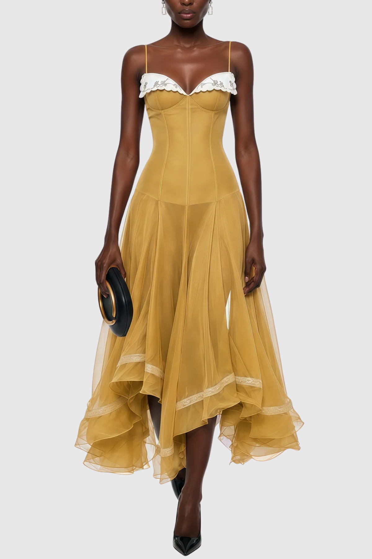 Keoni Embroidered Flared Midi Dress - Yellow