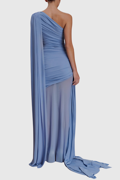 Kerra One Shoulder Ruched Maxi Dress - Blue
