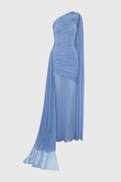 Kerra One Shoulder Ruched Maxi Dress - Blue