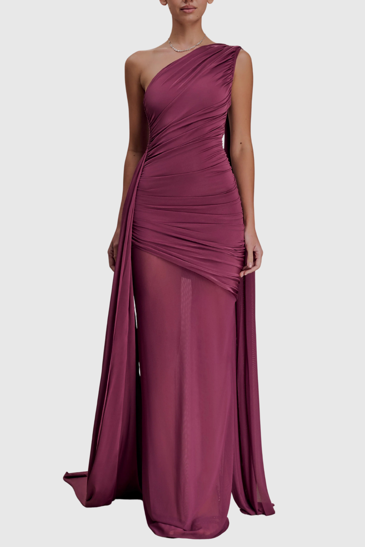 Kerra One Shoulder Ruched Maxi Dress - Purple