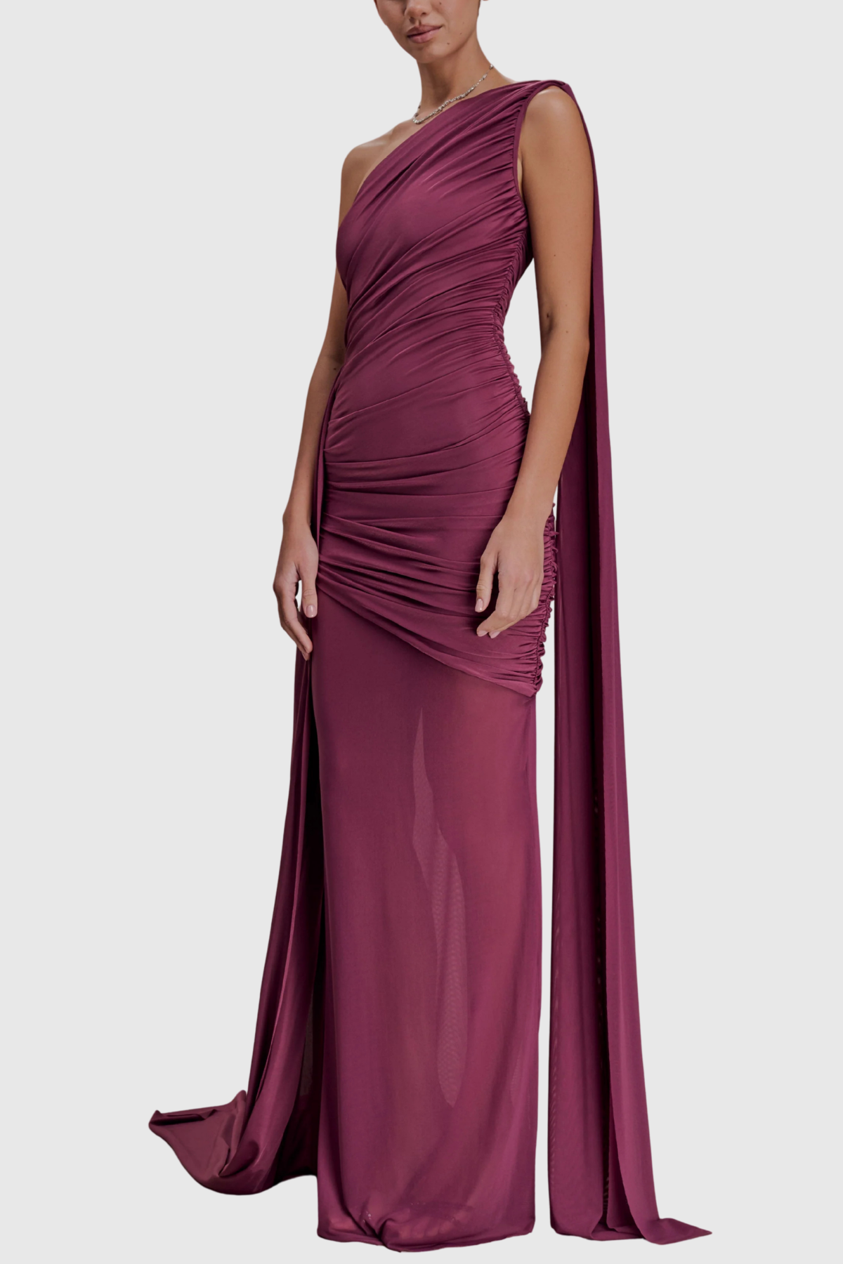 Kerra One Shoulder Ruched Maxi Dress - Purple