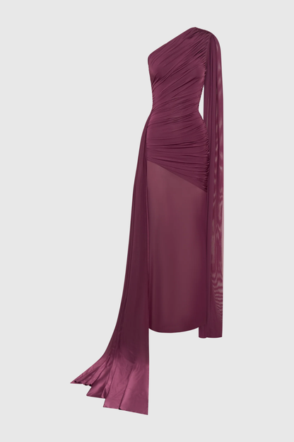 Kerra One Shoulder Ruched Maxi Dress - Purple