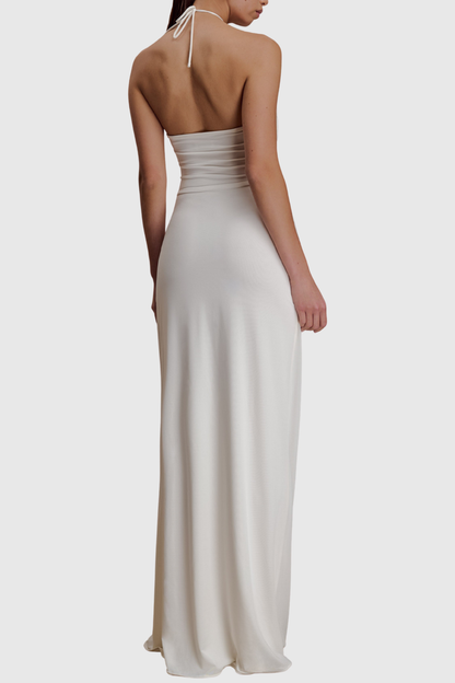 Kesar Halted Metal Embellished Maxi Dress - White