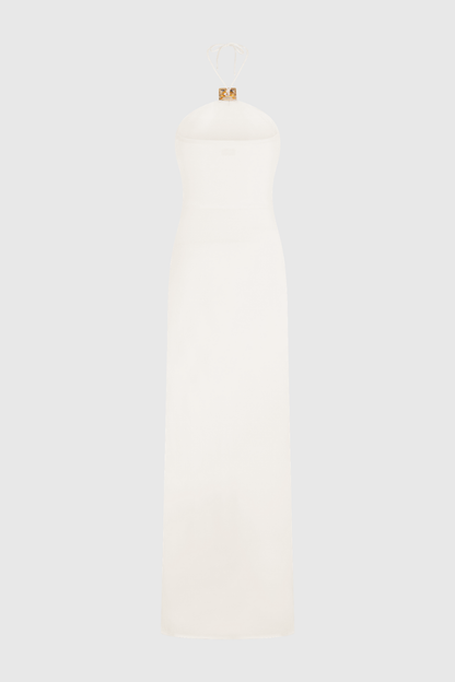Kesar Halted Metal Embellished Maxi Dress - White