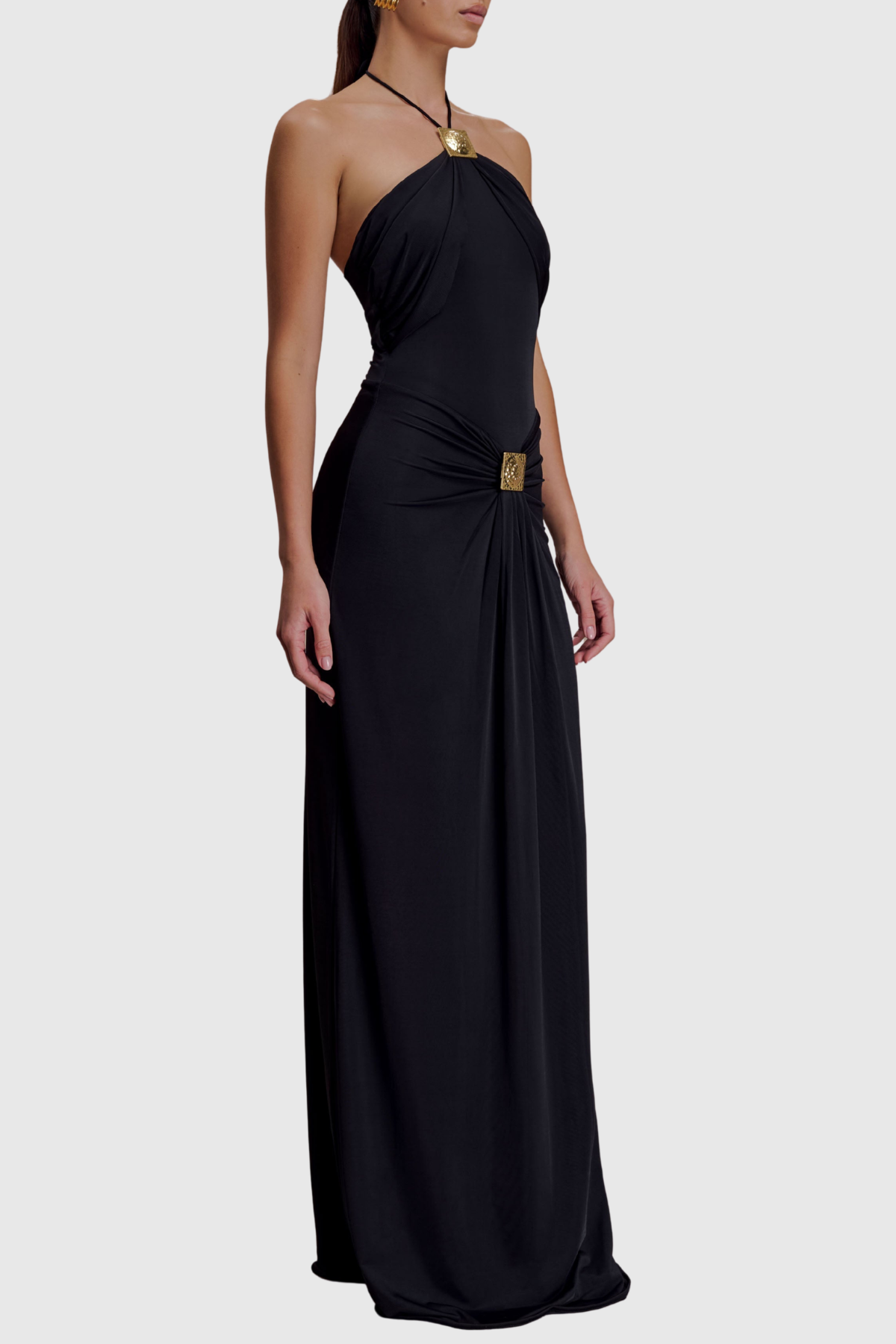 Kesar Halted Metal Embellished Maxi Dress - Black