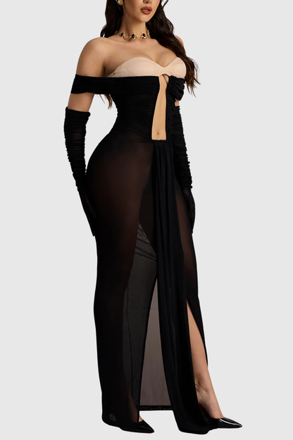 Kesia Off Shoulder Keyhole Maxi Dress