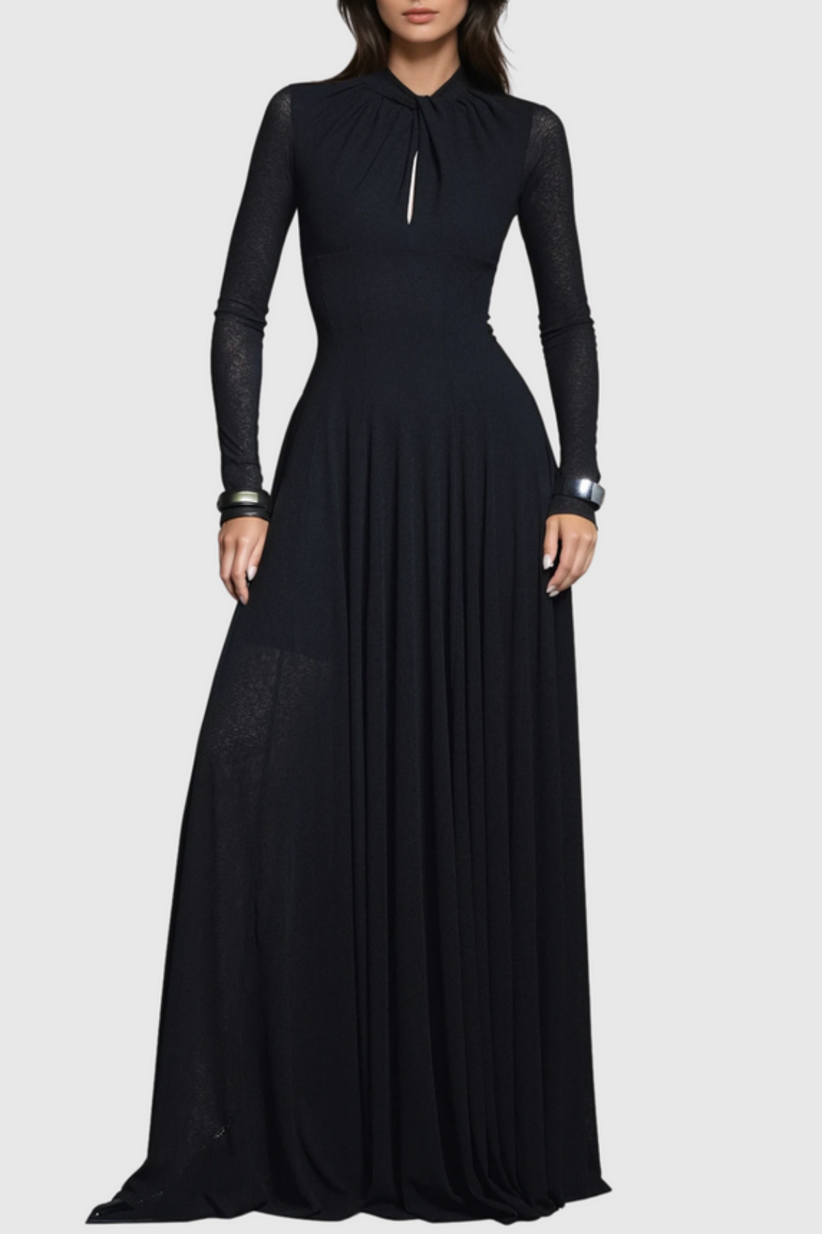 Khadia Twist Long Sleeve Maxi Dress - Black
