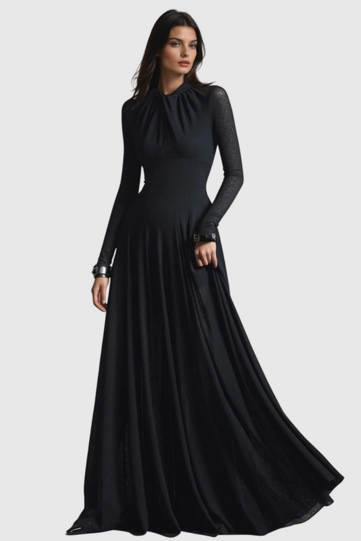 Khadia Twist Long Sleeve Maxi Dress - Black