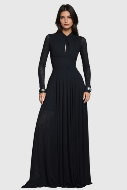 Khadia Twist Long Sleeve Maxi Dress - Black