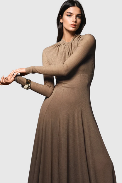 Khadia Twist Long Sleeve Maxi Dress - Khaki