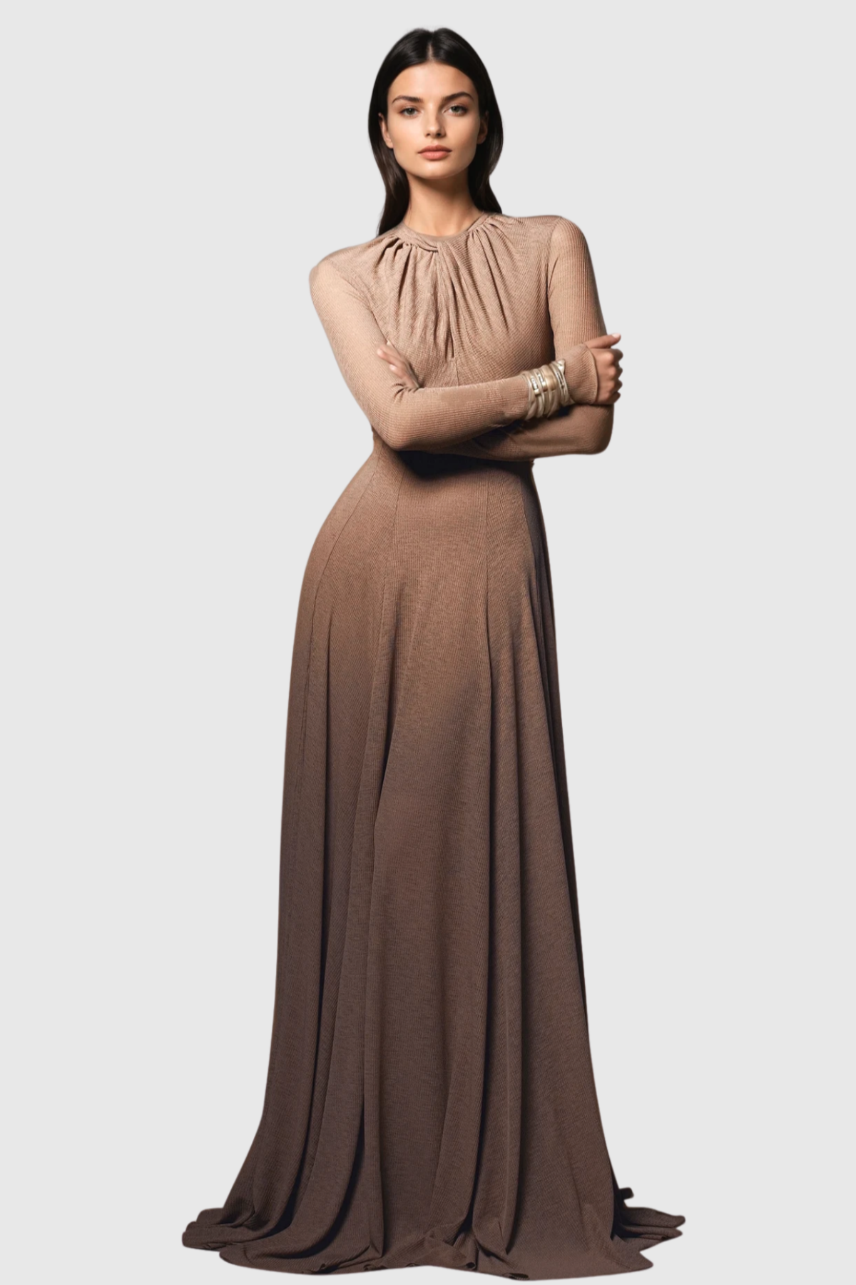 Khadia Twist Long Sleeve Maxi Dress - Khaki