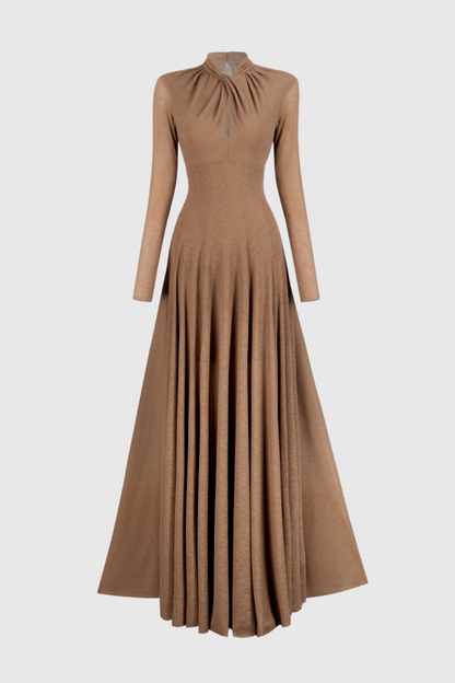 Khadia Twist Long Sleeve Maxi Dress - Khaki