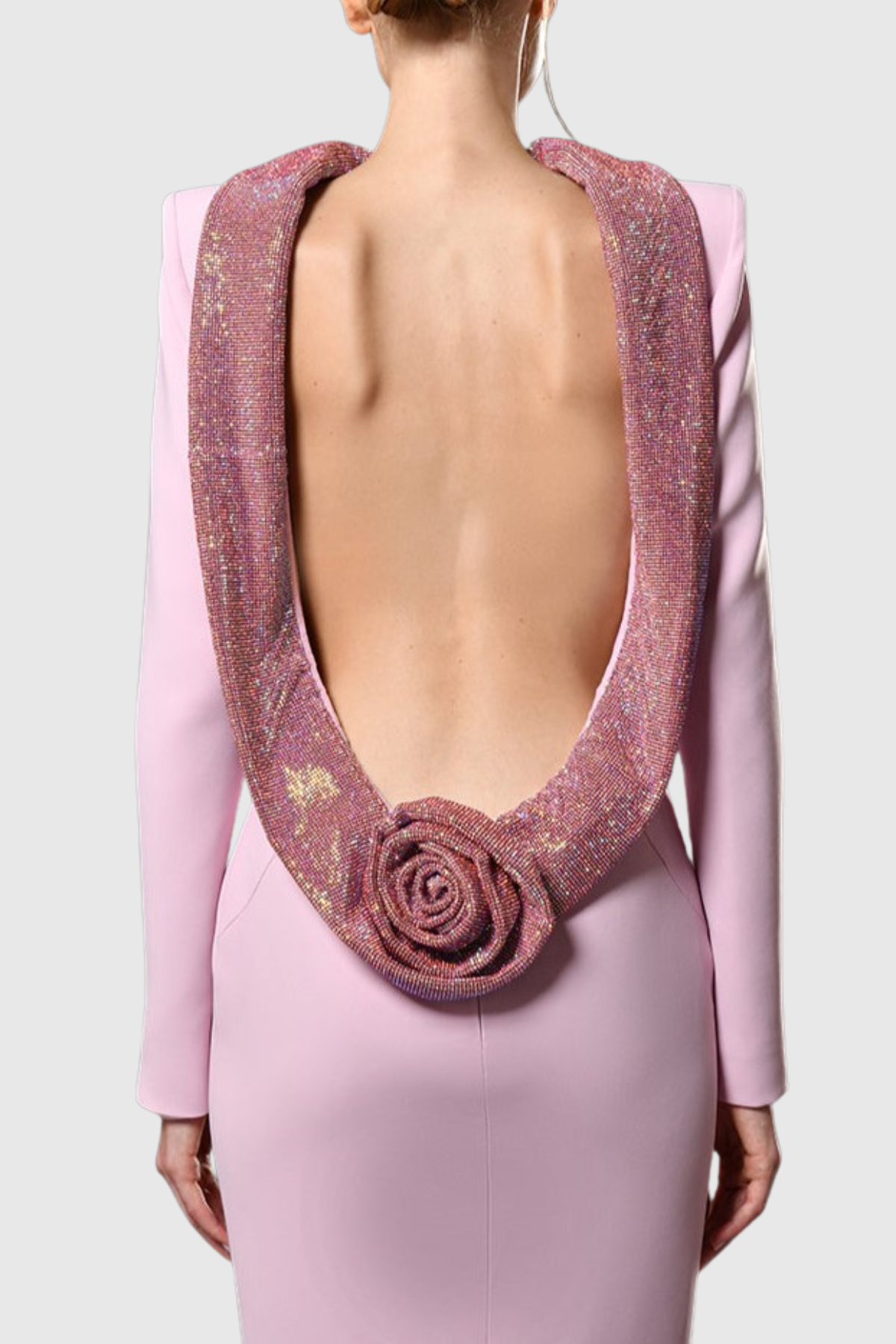 Khiona Flower Crystal Embellished Backless Maxi Dress