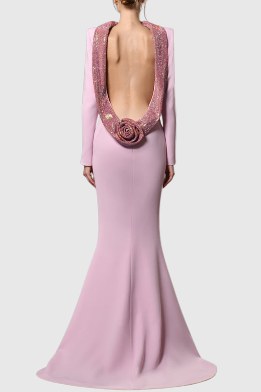 Khiona Flower Crystal Embellished Backless Maxi Dress