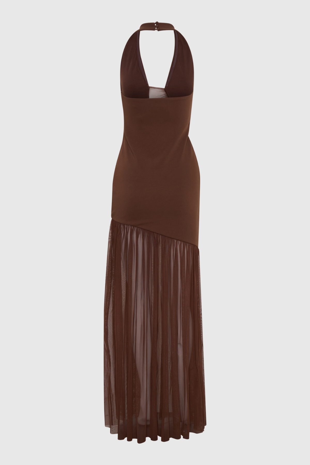 Kimba Halter Cutout Mesh Maxi Dress -  Chocolate