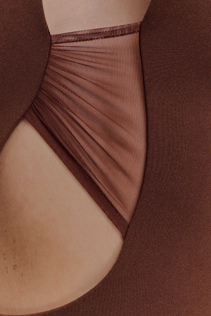 Kimba Halter Cutout Mesh Maxi Dress -  Chocolate