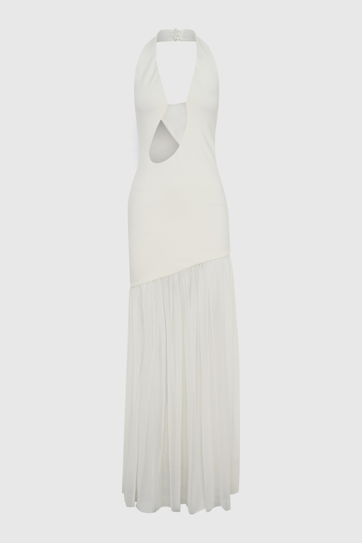 Kimba Halter Cutout Mesh Maxi Dress -  White