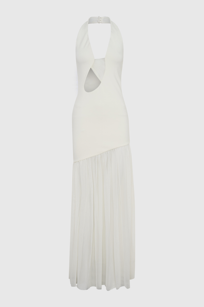 Kimba Halter Cutout Mesh Maxi Dress -  White