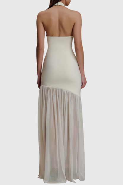 Kimba Halter Cutout Mesh Maxi Dress -  White