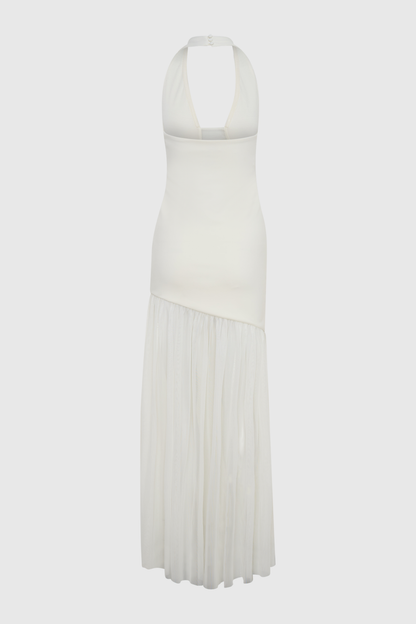 Kimba Halter Cutout Mesh Maxi Dress -  White