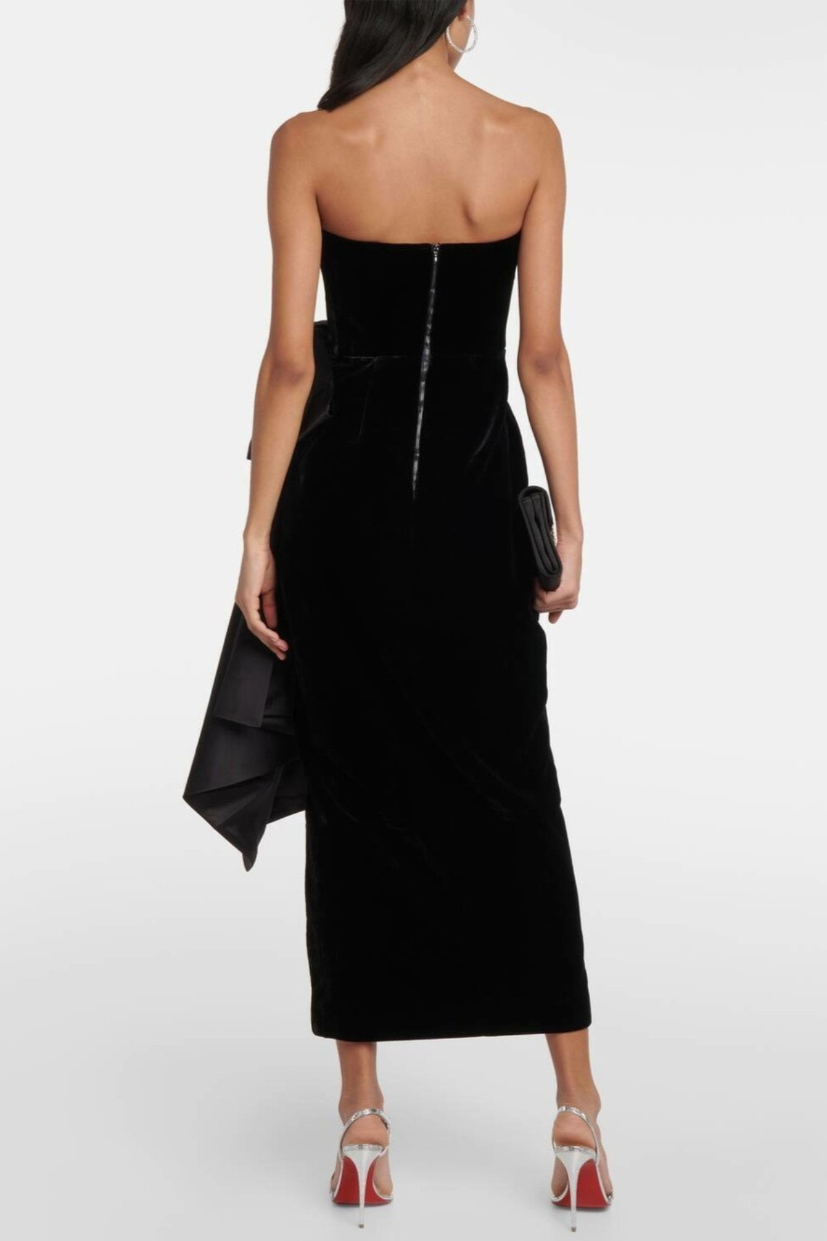 Kionna Velvet Bow-detail Split Midi Dress