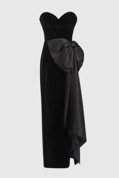 Kionna Velvet Bow-detail Split Midi Dress