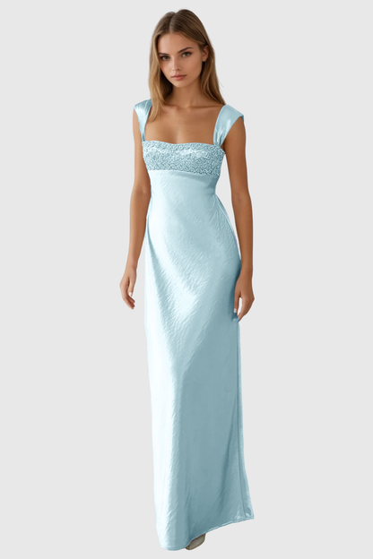 Kirana Crystal Embellished Satin Maxi Dress - Blue