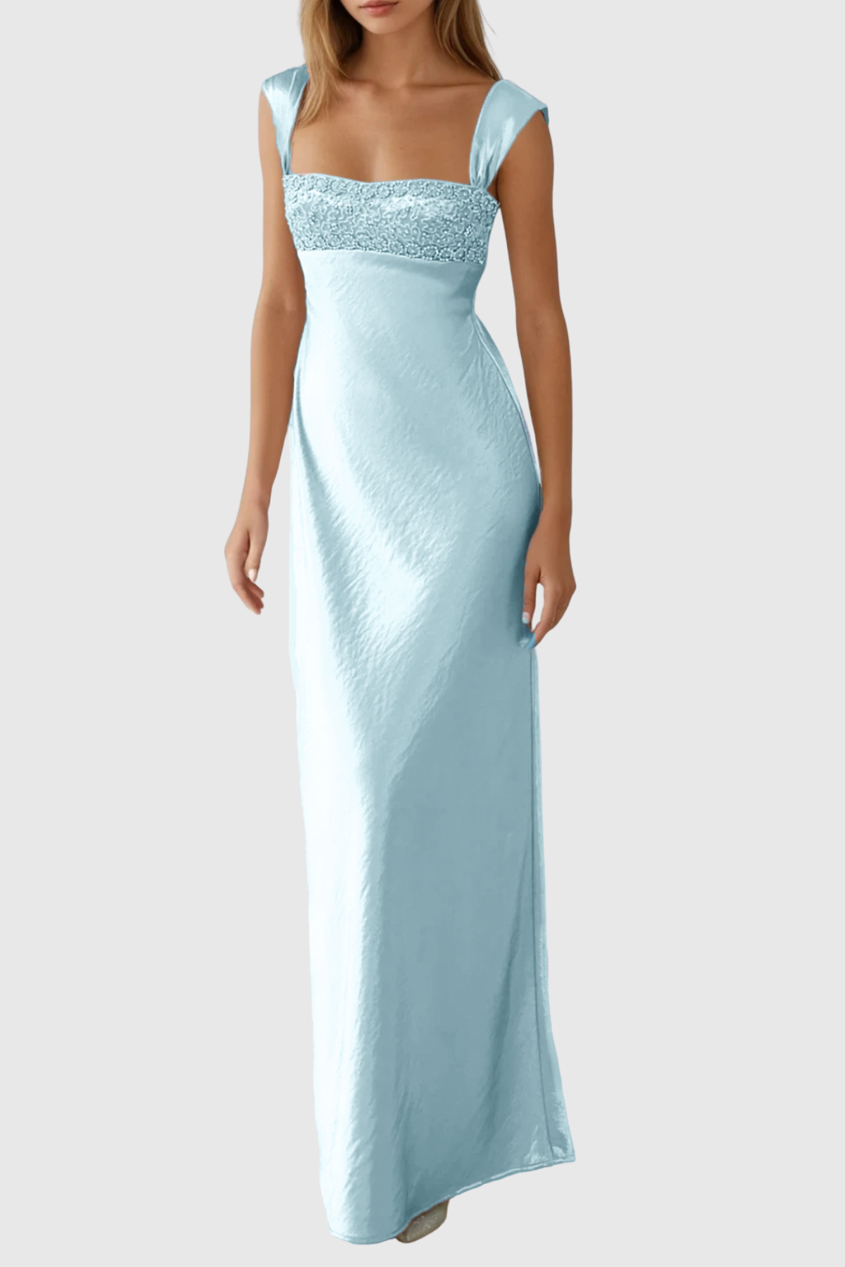 Kirana Crystal Embellished Satin Maxi Dress - Blue