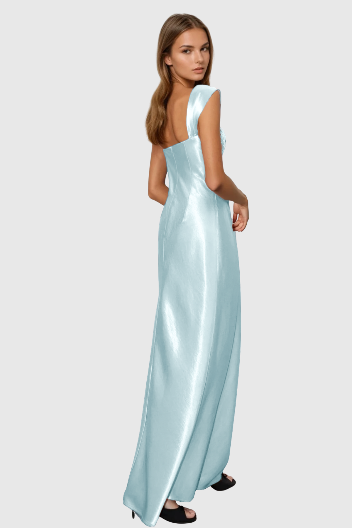 Kirana Crystal Embellished Satin Maxi Dress - Blue