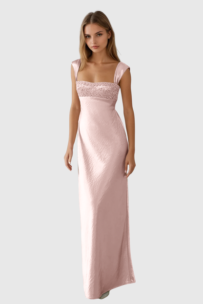 Kirana Crystal Embellished Satin Maxi Dress - Pink