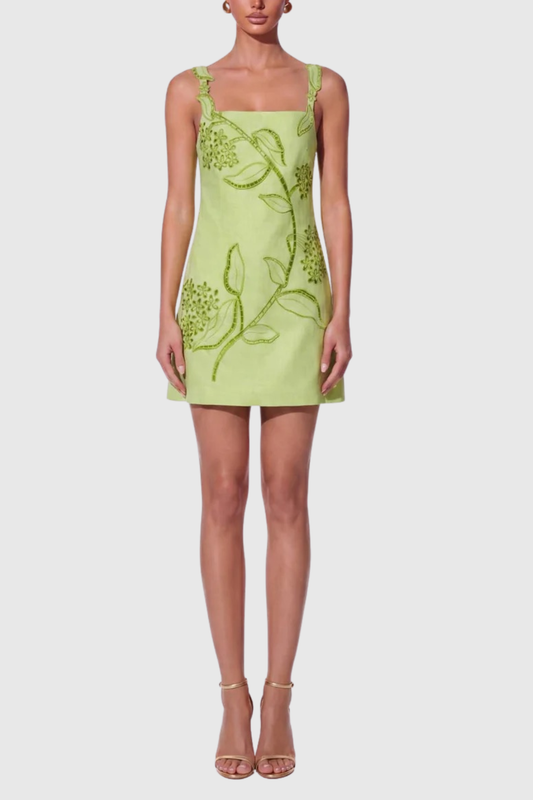 Kismet Floral Embroidered Mini Dress - Green