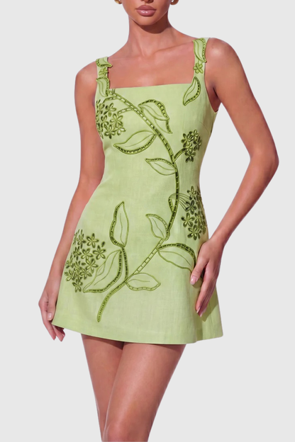 Kismet Floral Embroidered Mini Dress - Green