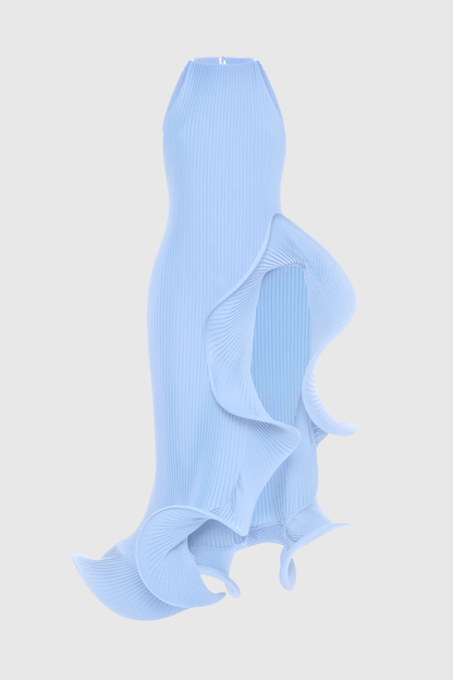 Kizzy Sleeveless Pleated Ruffle Midi Dress - Blue