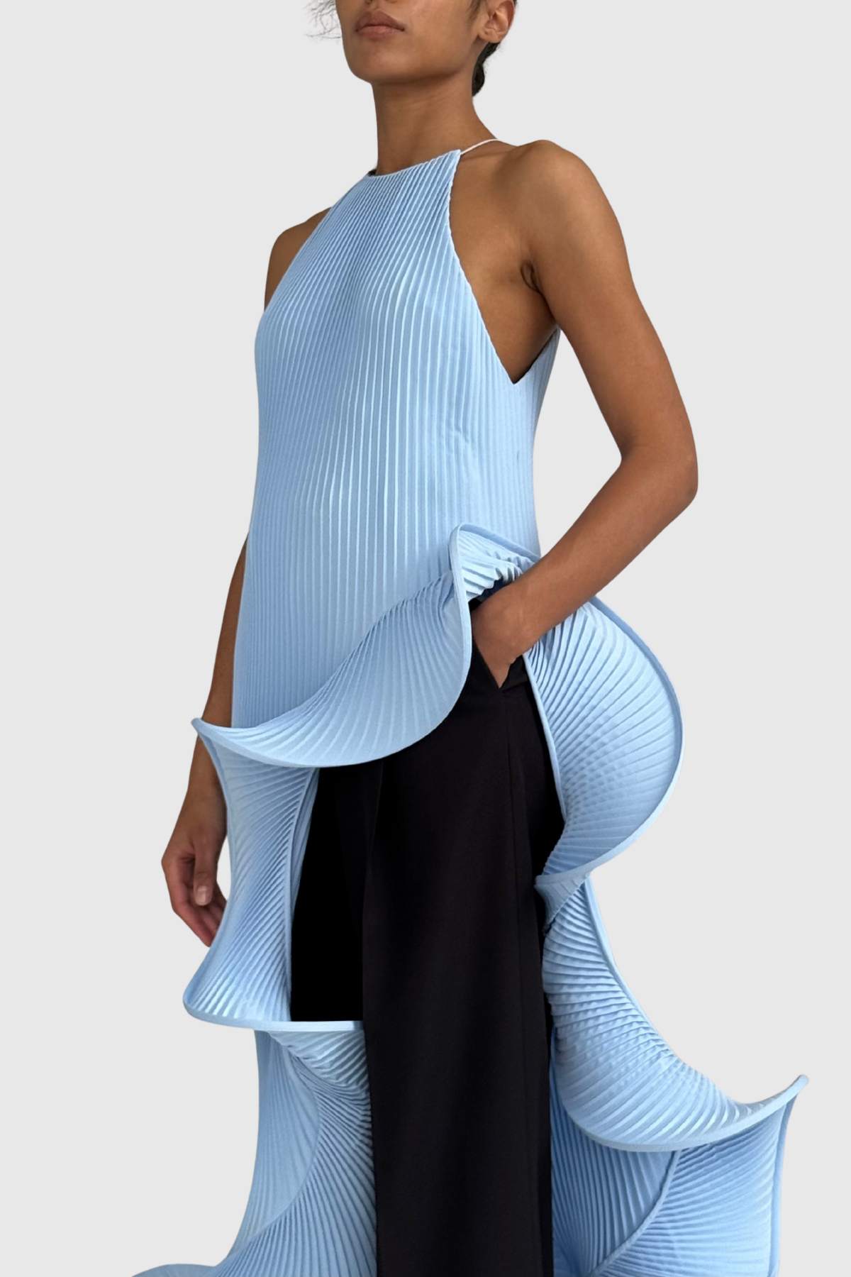 Kizzy Sleeveless Pleated Ruffle Midi Dress - Blue