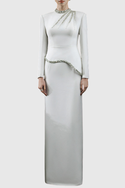 Kodiz Asymmetric Crystal Embellished Maxi Dress