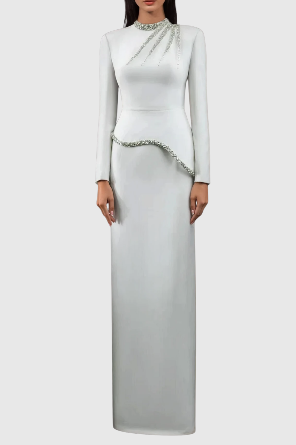 Kodiz Asymmetric Crystal Embellished Maxi Dress
